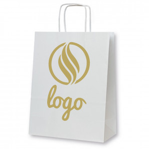 Papierová taška s točeným uškom, biela